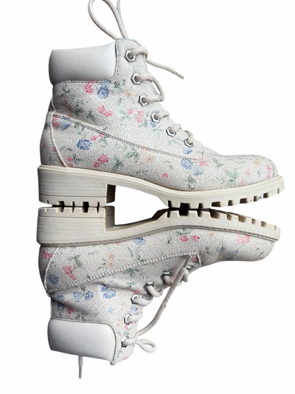 Women’s Cottagecore Beige Floral Lace-Up Ankle Boots Sz 7m - Picture 5 of 9